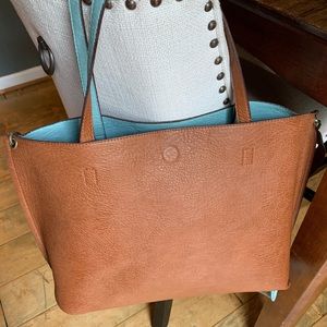 Free People slouchy vegan tote in sky/brown